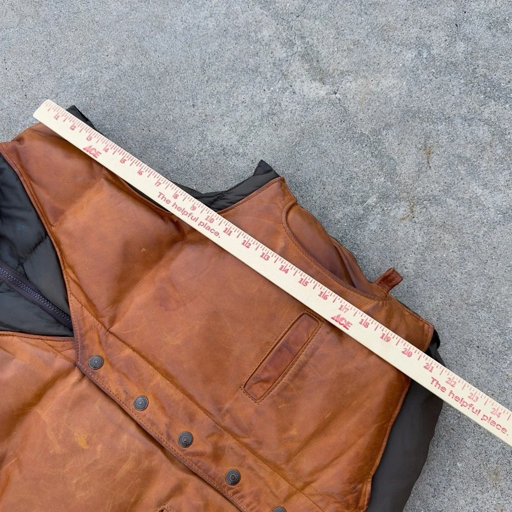 VTG Schott NYC Leather Down Plume Puffer Vest Men's Size 44 Western 70s 80s USA